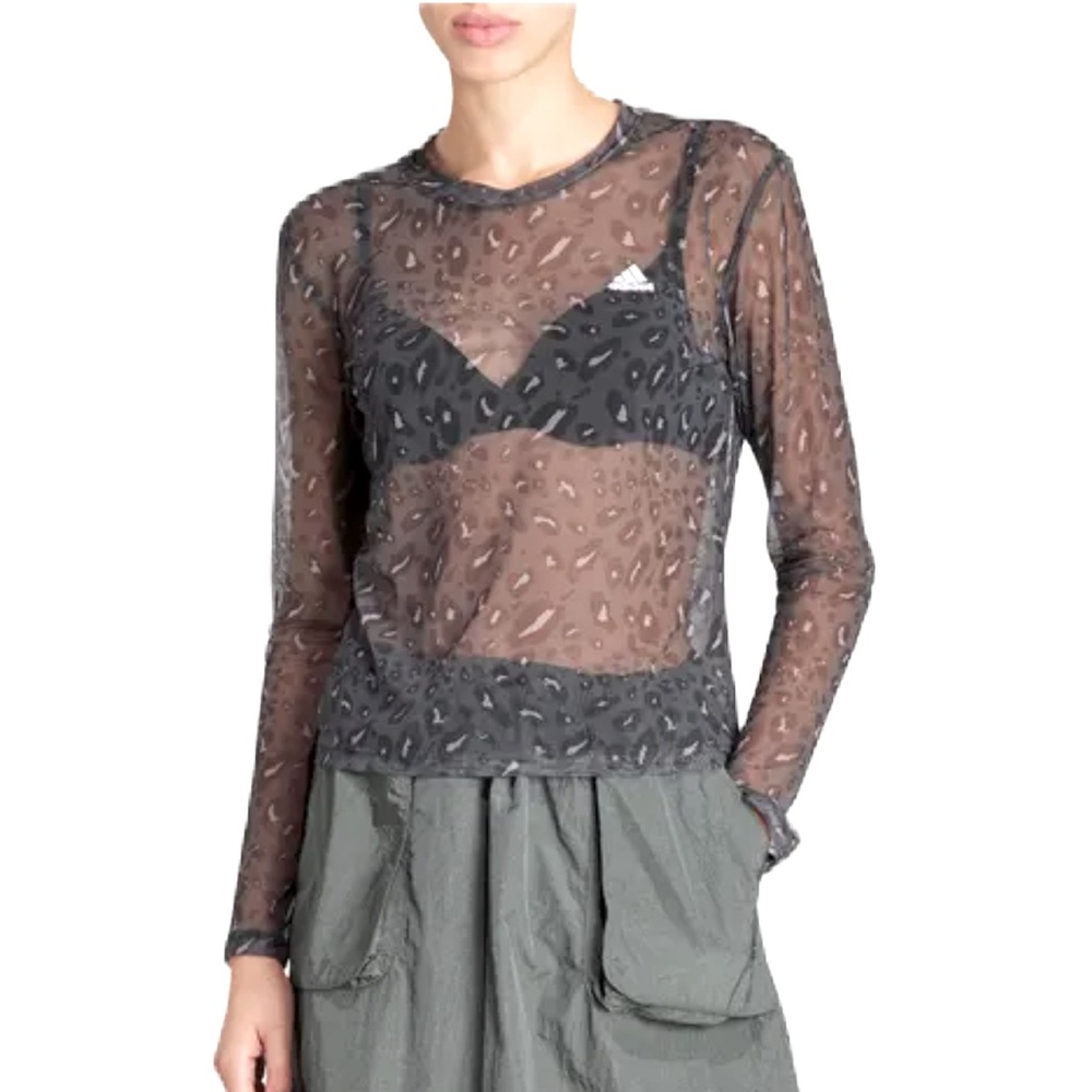 Women’s Adidas Mesh Longsleeve Grey/Black Leopard print athletic top